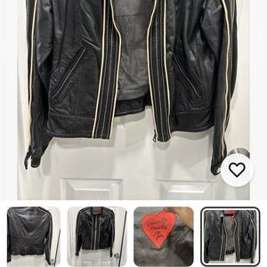 Black Leather Jacket with Striped Accents